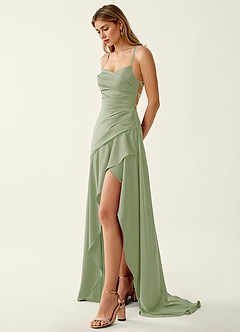 Annabella Rose Light Green Satin Lace Up Back Prom Dress image3