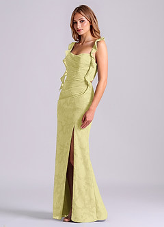 Azazie Jessamine Final Sale Lemon Sorbet Mermaid Corset Floral Burnout Dress image4