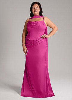 Azazie Sorrel Jurken voor bruidsmeisjes Converteerbaar Jurk van Stretch Satijn met Zeemeermin Strapless Fuchsia image1