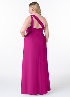 Azazie Maive Vestidos de damas de honor Vestido de Fucsia de Gasa de Recto con Volante plisado image8