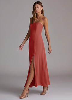 Azazie Wren Vestidos de madrinha de casamento Vestido Terracota de Chiffon de Linha A com Sem alças image3