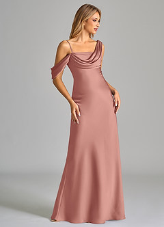 Azazie Celina Bridesmaid Dresses Rosette Sheath Off the Shoulder Stretch Satin Dress image5