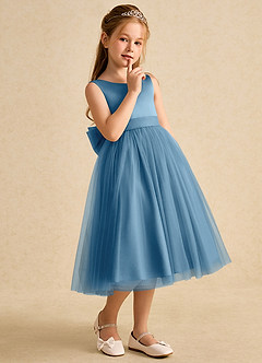 Azazie Winnie Blumenmädchenkleider Ballkleid Schleifen Tüll Kleid Stahlblau image6