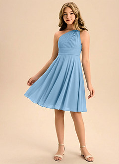 Azazie Charlize Junior Steel Blue A-Line Pleated Chiffon Dress image1