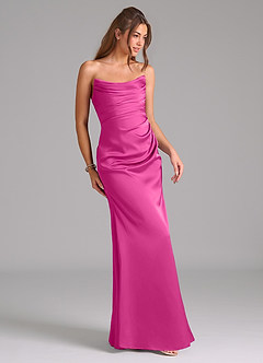 Azazie Lucille Jurken voor bruidsmeisjes Converteerbaar Jurk van Stretch Satijn met Zeemeermin Strapless Fuchsia image5