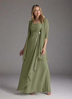 Azazie Weisz Mother of the Bride Dresses Pistachio A-Line Square Neckline Pleated Chiffon Dress image1