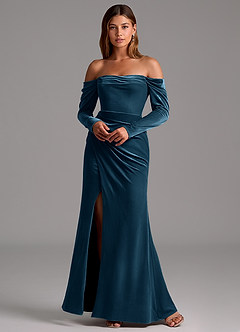 Azazie Hallie Brudepigekjoler Havfrue Langærmet fløjl Gulv-længde Kjole image3