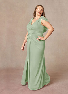Azazie Luisa Mother of the Bride Dresses Dusty Sage Mermaid V-Neck Pleated Mesh Dress image10