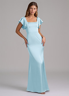 Azazie Elkie Bridesmaid Dresses Sky Blue Mermaid Square Neckline Stretch Satin Dress image5