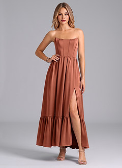 Azazie Leilana Bridesmaid Dresses Clay A-Line Corset Stretch Satin Dress image4