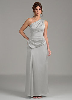 Azazie Zahira Bridesmaid Dresses Silver Sheath One Shoulder Stretch Satin Dress image1