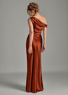 Azazie Emerson Bridesmaid Dresses Auburn Mermaid Off the Shoulder Metallic Satin Dress image2