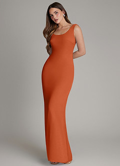 Azazie Hadley Bridesmaid Dresses Burnt Orange Mermaid Pleated Chiffon Dress image3