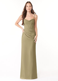 Azazie Mai Bridesmaid Dresses Moss Green Sheath Pleated Chiffon Dress image1