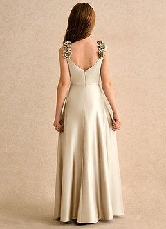 Azazie Rosita Girls Formal Robe Demoiselle D'honneur Fillette Robe Trapèze en Mat Satiné Plissée Champagne image4