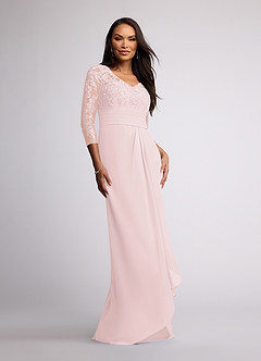 Azazie Joan Abiti per la Madre della Sposa Abito Tubino in Chiffon con Scollo a V in Pizzo Rosa Rossore image1