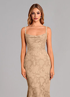 Azazie Aubrey Jurken voor bruidsmeisjes Jurk van Bloemen Burn-out met Zeemeermin Boog Champagne image6