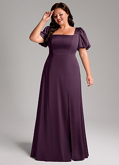 Azazie Fyona Bridesmaid Dresses Plum A-Line Pleated Stretch Satin Dress image4