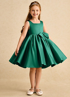 Azazie Jessie Flower Girl Dresses Emerald A-Line Bow Matte Satin Dress image3