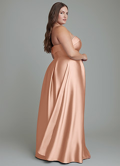 Azazie Lucienne Bridesmaid Dresses Rose Gold A-Line Strapless Stretch Satin Convertible Dress image15