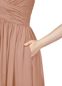 Azazie Angie Robes de demoiselle d'honneur Robe Trapèze en Mousseline de soie Corset Champagne Rosé image10