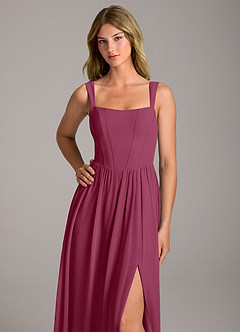 Azazie Rosaline Bridesmaid Dresses Mulberry A-Line Side Slit Chiffon Dress image2