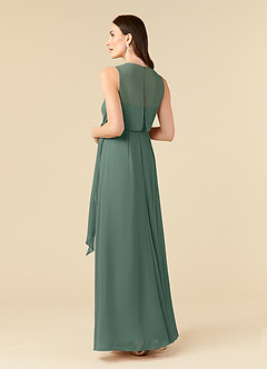 Azazie Marchioness vestidos de madre de la novia Vestido de Musgo Marino de Gasa de Corte En A con Cuello redondo plisado image4