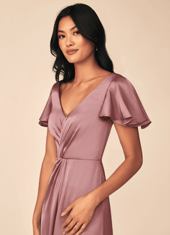 Azazie Soren Bridesmaid Dresses Dusty Rose A-Line Pleated Stretch Satin Dress image7
