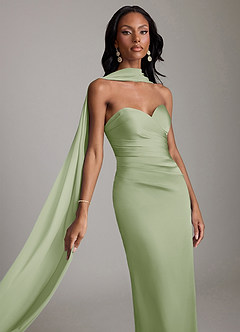 Azazie Sonora Bridesmaid Dresses Dusty Sage Sheath Strapless Stretch Satin Dress image4