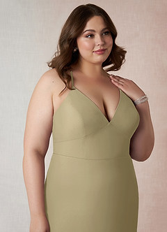 Azazie Becca Bridesmaid Dresses Moss Green Sheath V-Neck Chiffon Dress image12