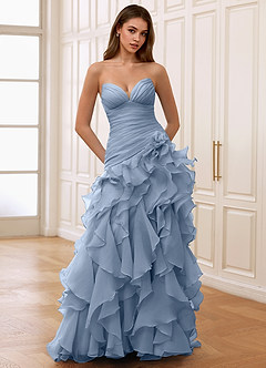 Christabelle Dusty Blue Sweetheart Ruffled Chiffon Dress image5