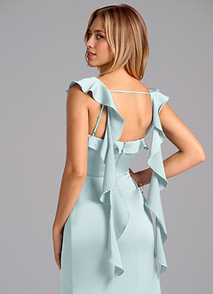 Azazie Adi Bridesmaid Dresses Mist A-Line Pleated Stretch Satin Dress image2