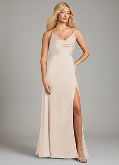 Azazie Sarella Bridesmaid Dresses White Alabaster A-Line Pleated Stretch Satin Dress image1