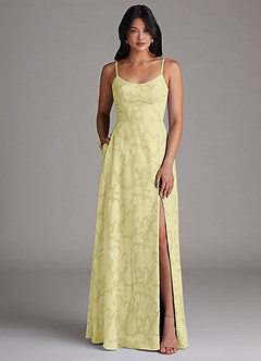 Azazie Moira Brautjungfernkleider A-Linie Seitliche Cut-Outs Blumen-Burnout Kleid Zitronensorbet image1