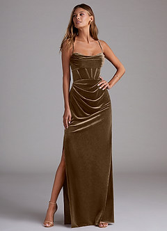 Azazie Mai Bridesmaid Dresses Mahogany Sheath Sweetheart Neckline Velvet Dress image4