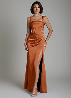 Azazie Amora Bridesmaid Dresses Copper Mermaid Corset Stretch Satin Dress image1