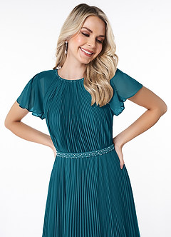 Azazie Kara Bescheidene Brautjungfernkleider A-Linie Plissee Chiffon Bodenlänge Kleid image5