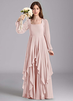 Azazie Clara Junior Vestido de Rosa Rubor de Gasa de Corte en A con Blusón image3