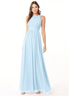 Azazie Luz Abiti da Damigella Abito A-Line in Chiffon Pizzo Azzurro image3