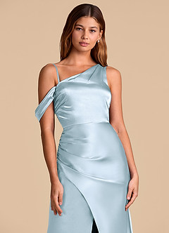 Azazie Madelyn Brudtärnklänningar Klä av Sjöjungfru i Metallisk satin Av axeln Himmelsblå Konvertibel image2