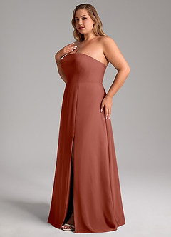 Azazie Wren Vestidos de madrinha de casamento Vestir Castanho Aloirado de Chiffon de Linha A com Fenda Lateral image13