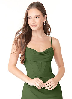 Azazie Mai Bridesmaid Dresses Olive Sheath Pleated Chiffon Dress image5