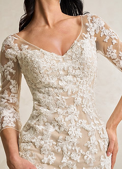 Azazie Neela Wedding Dresses Diamond White Sand Mermaid V-Neck Lace Tulle Dress image8