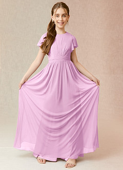 Azazie Mosley Junior Candy Pink A-Line Ruched Mesh Dress image4
