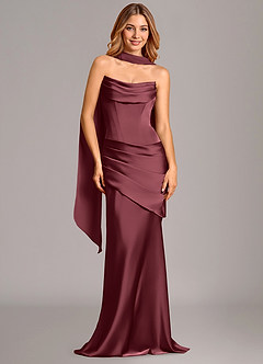 Azazie Pelagia Suknie dla druhen Syrena Gorset Satyna elastyczna Do ziemi Sukienka image2