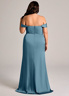 Azazie Johana Brautjungfernkleider Wandelbar Meerjungfrau-Linie Schulterfrei Stretch-Satin Kleid Bermudablau image9