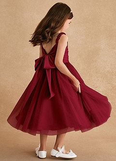 Azazie Gabbie Flower Girl Dresses Burgundy A-Line Pleated Matte Satin Dress image4