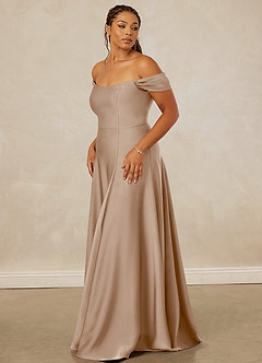 Christian Siriano Bridal for Azazie 1002 Bridesmaid Dresses Taupe A-Line Off the Shoulder Stretch Satin Convertible Dress image12