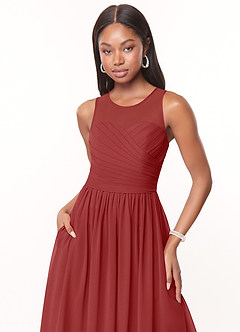 Azazie Nina Bridesmaid Dresses Rust A-Line Pleated Chiffon Dress image5