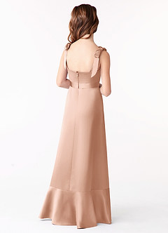 Azazie Barbara Junior Vestido de Oro Rosa de Satén Elástico de Corte En A con Lazo image3